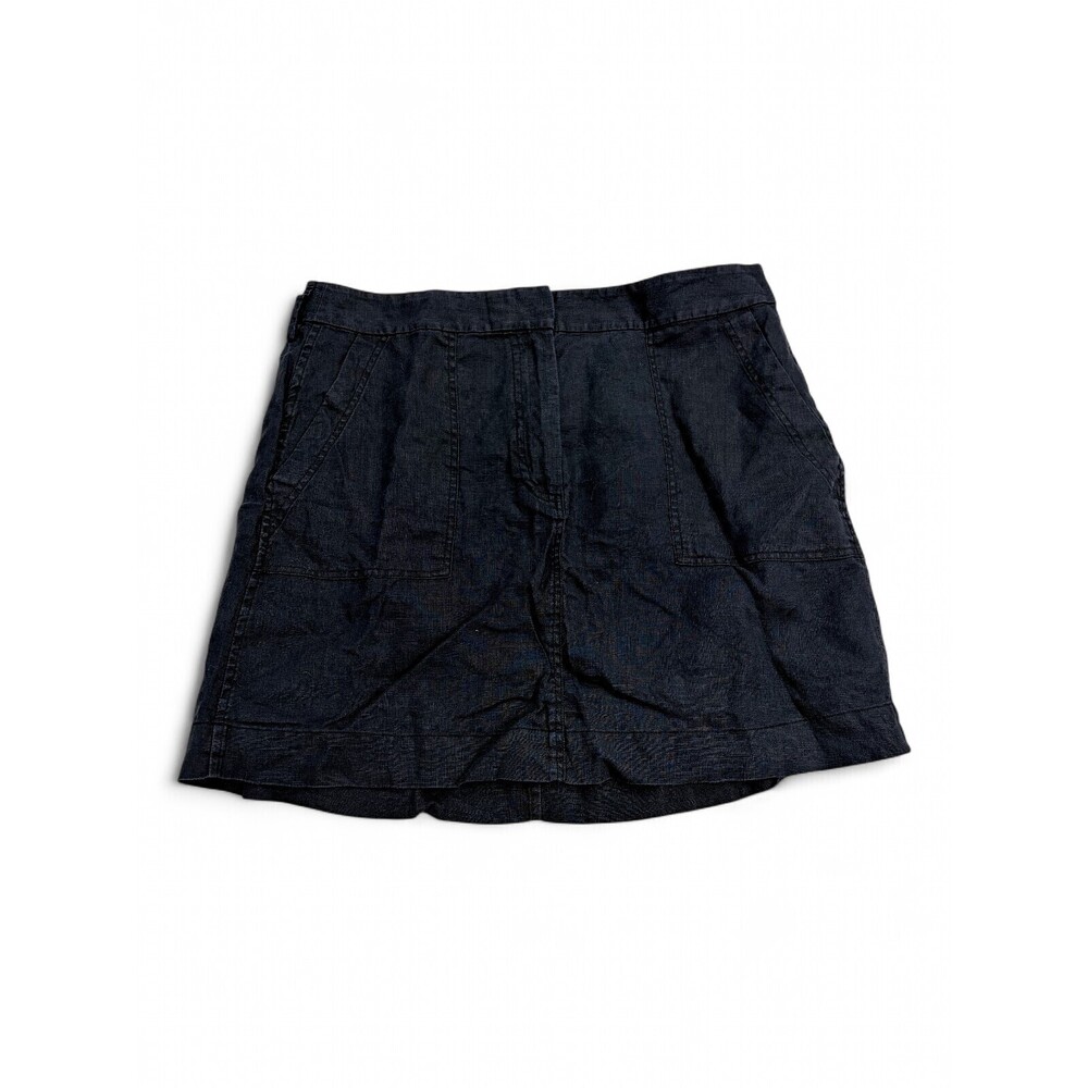 Saks Fifth Avenue 100% Linen A-Line Mini Skirt M Black